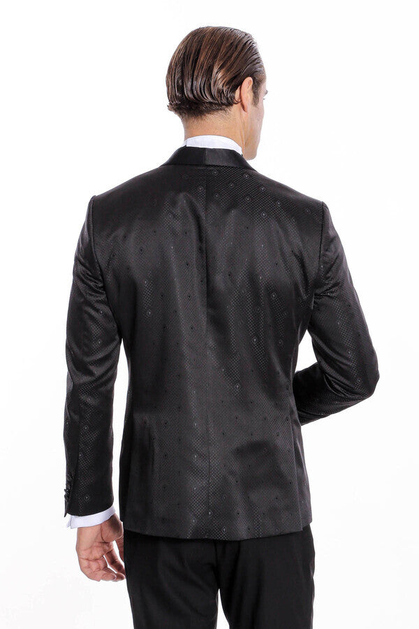 Blazer ajustado de corte entallado con estampado de lunares para hombre, color negro - Wessi