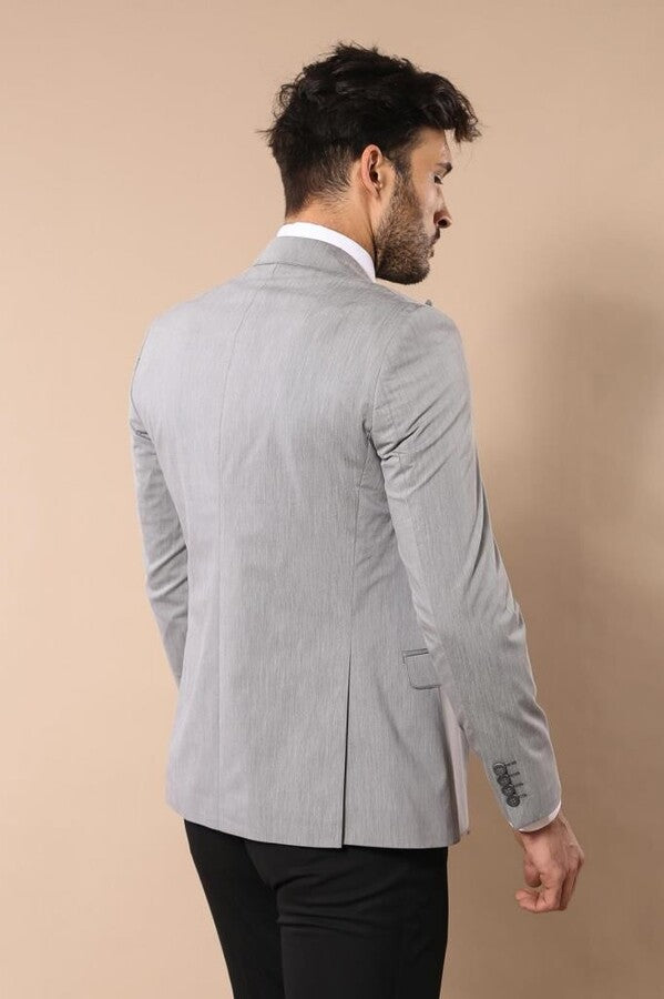 Traje de hombre gris con chaleco cruzado negro - Wessi