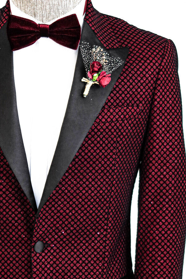 Blazer de fiesta para hombre con estampado negro sobre burdeos - Wessi