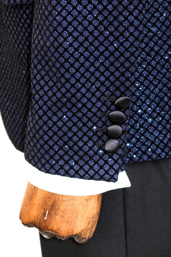 Blazer de fiesta para hombre con estampado negro sobre azul marino - Wessi