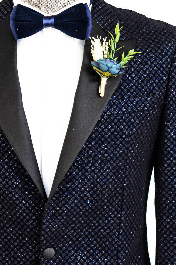 Blazer de fiesta para hombre con estampado negro sobre azul marino - Wessi