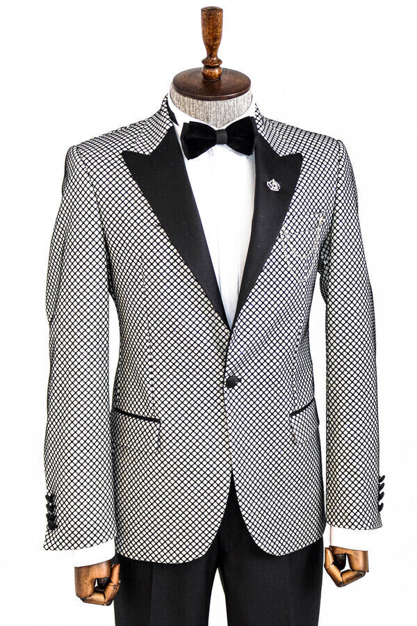 Blazer de fiesta para hombre con estampado negro sobre blanco - Wessi