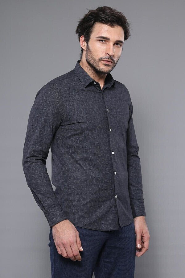 Black Patterned Men's Shirt | Wessi