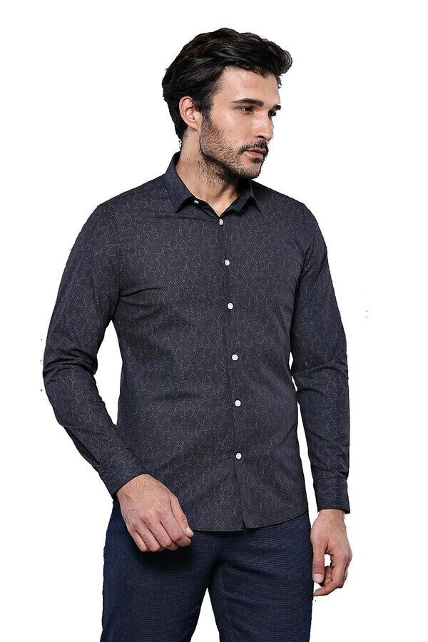 Black Patterned Men's Shirt | Wessi