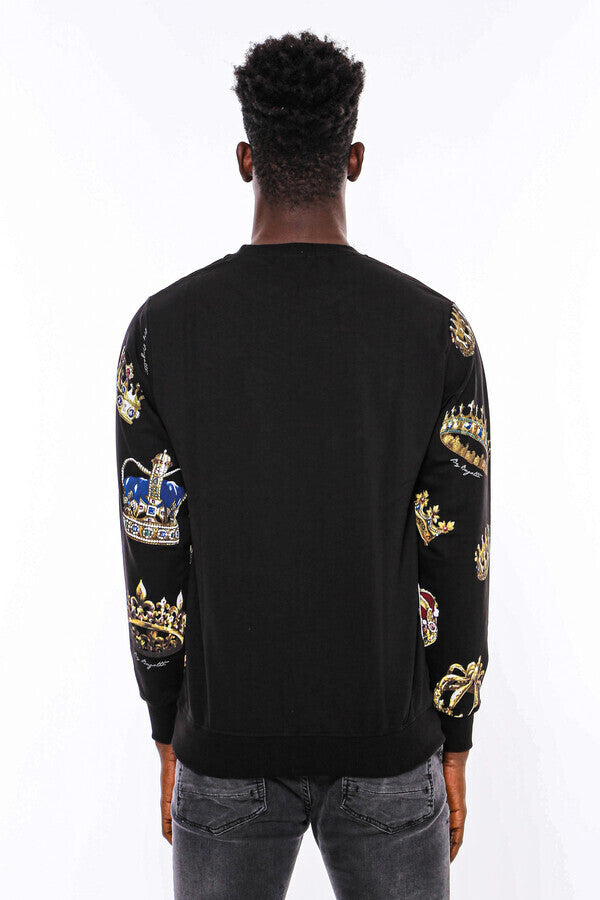 Black Patterned Slim Fit Sweatshirt - Wessi