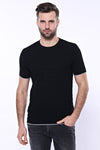 Patterned Tricot Knitted Black Men T-Shirt - Wessi