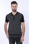 Black Plaid Zippered Polo Knitted T-Shirt | Wessi