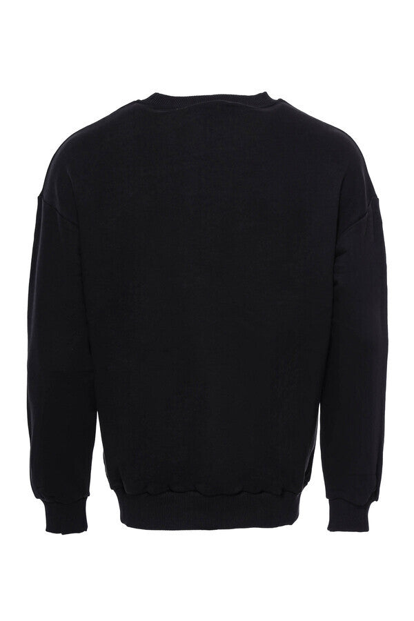 Black Plain Circle Neck Sweatshirt - Wessi