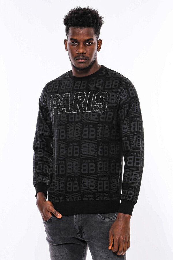 Black Printed Slim Fit Sweatshirt - Wessi