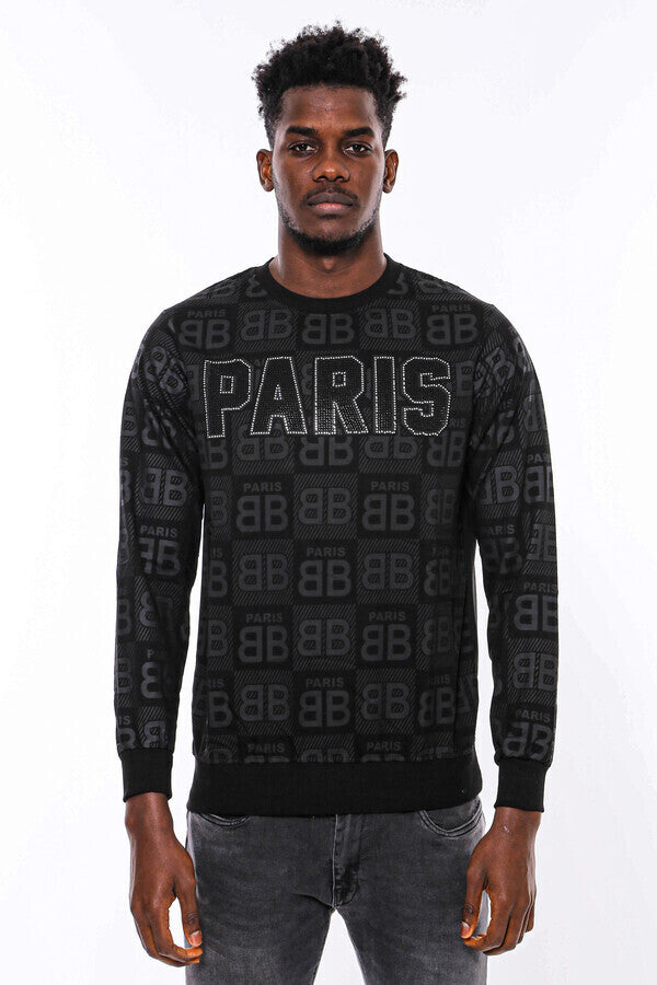 Black Printed Slim Fit Sweatshirt - Wessi