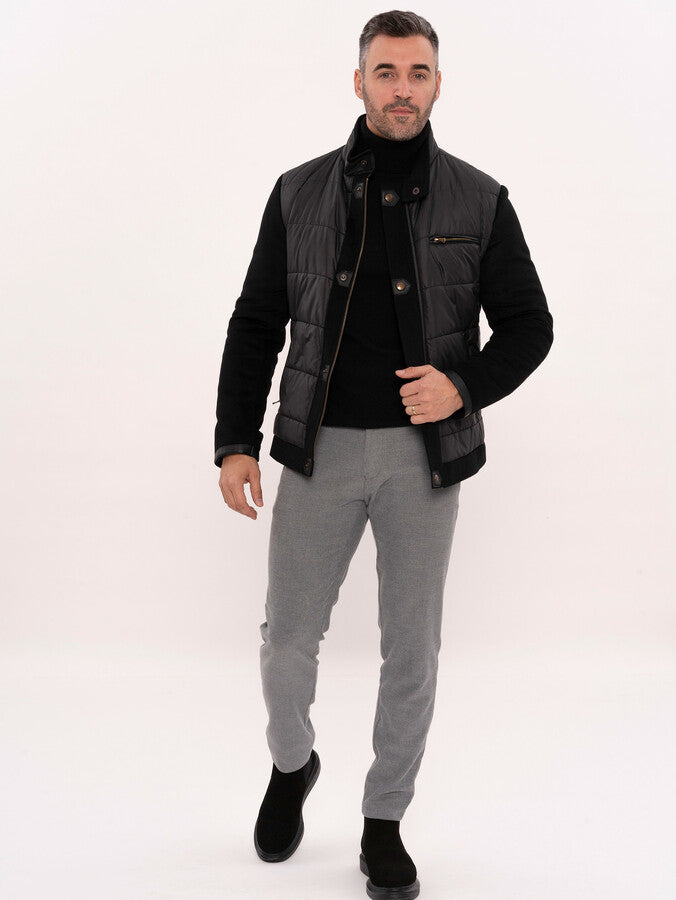 Black Quilted Men Coat - Wessi