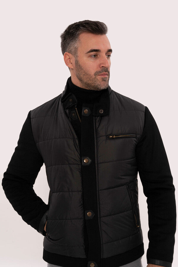 Black Quilted Men Coat - Wessi