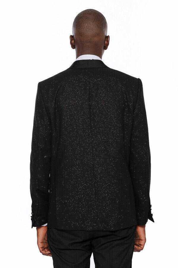 Black Shawl Lapel Sparkly Men Party Blazer - Wessi