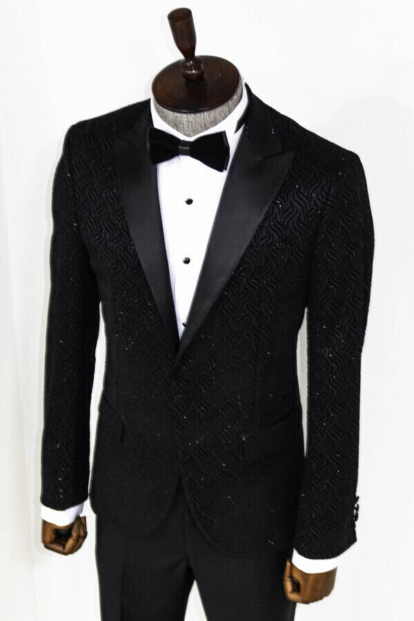 Blazer de fiesta para hombre con estampado brillante en color negro - Wessi