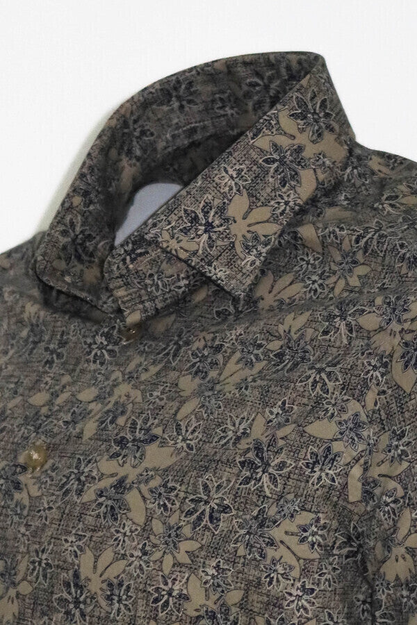 Camisa entallada beige con estampado Bloom - Wessi