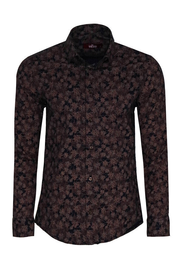 Bloom Patterned Brown Slim Fit Shirt - Wessi