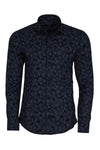 Bloom Patterned Dark Blue Slim Fir Shirt - Wessi