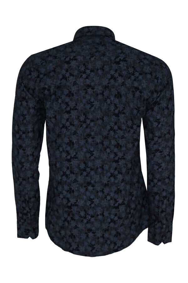 Camisa azul oscuro ajustada con estampado de flores - Wessi