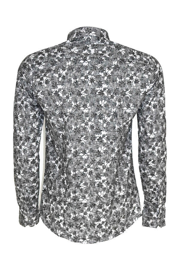 Camisa de hombre gris oscuro de corte entallado con estampado Bloom - Wessi