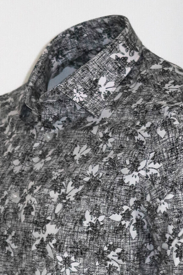 Camisa de hombre gris oscuro de corte entallado con estampado Bloom - Wessi