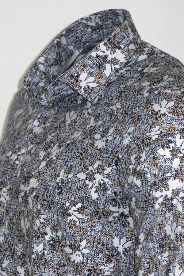 Camisa entallada gris con estampado Bloom - Wessi