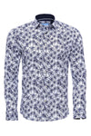 Camisa de hombre blanca de manga larga con estampado floral azul - Wessi