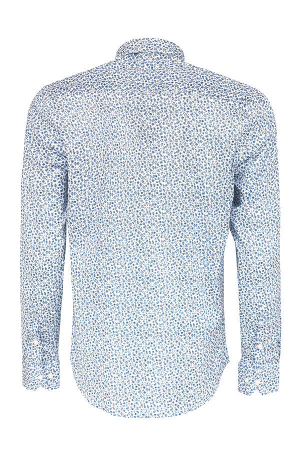 Blue Floral Patterned Slim Fit White Men Shirt - Wessi