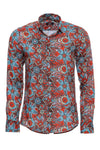 Camisa de hombre de manga larga entallada con estampado floral azul y rojo - Wessi