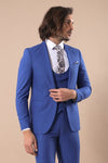 Blue Men's Plain Suit with Vest - Wessi