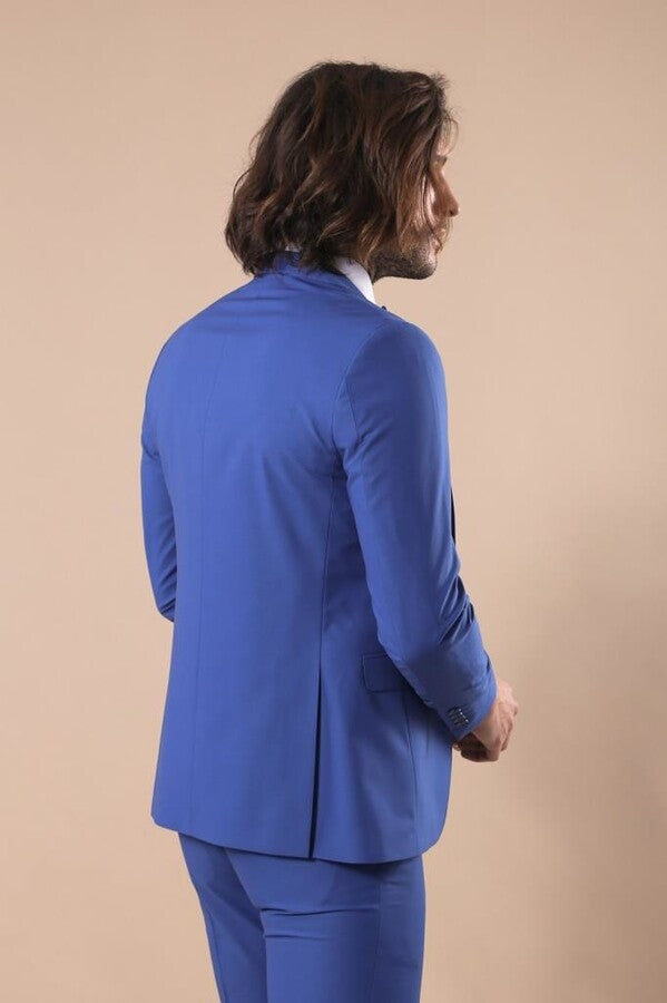 Traje azul liso para hombre con chaleco - Wessi