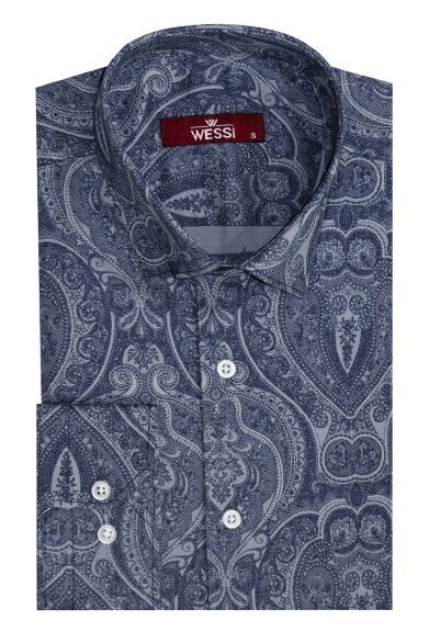 Camisa de hombre de corte entallado con estampado azul - Wessi