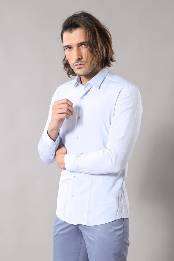 Blue Patterned Slim Fit Shirt - Wessi