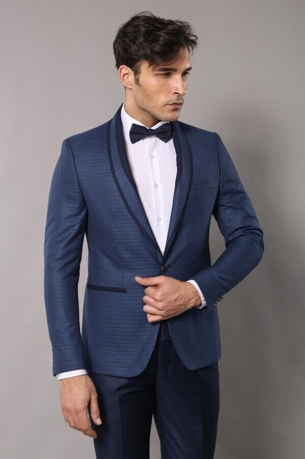 Blue Patterned Tuxedo Suit | Wessi