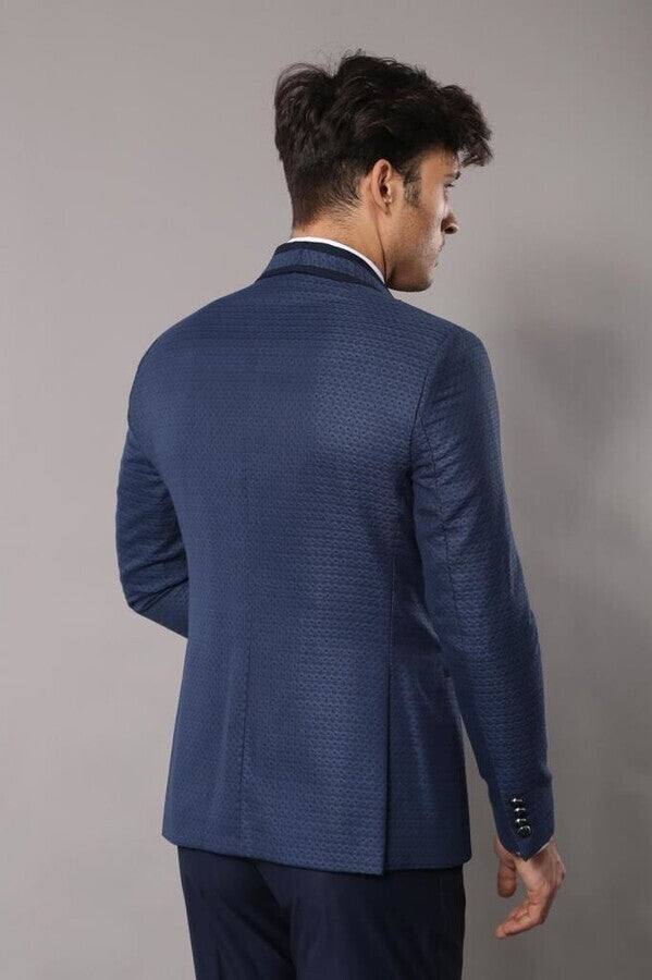 Blue Patterned Tuxedo Suit | Wessi