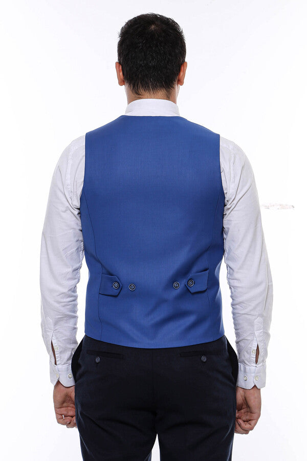 Blue Plain Collared Men's Vest - Wessi