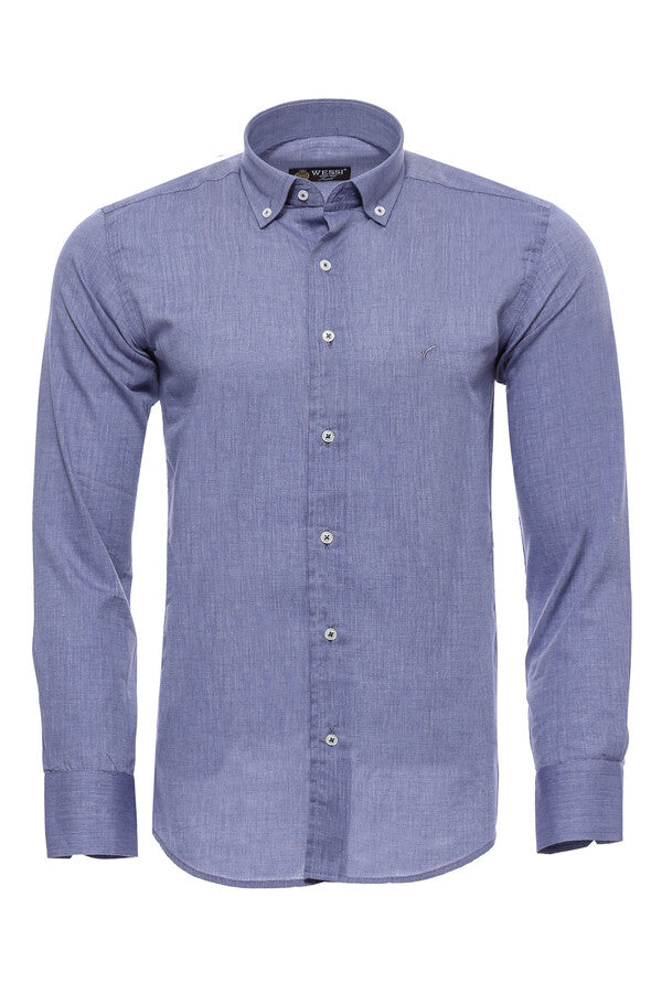 Blue Plain Linen Men's Shirt | Wessi