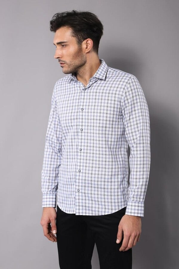 Blue Slim Fit Check Shirt - Wessi