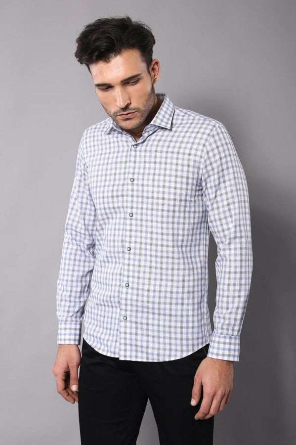 Blue Slim Fit Check Shirt - Wessi