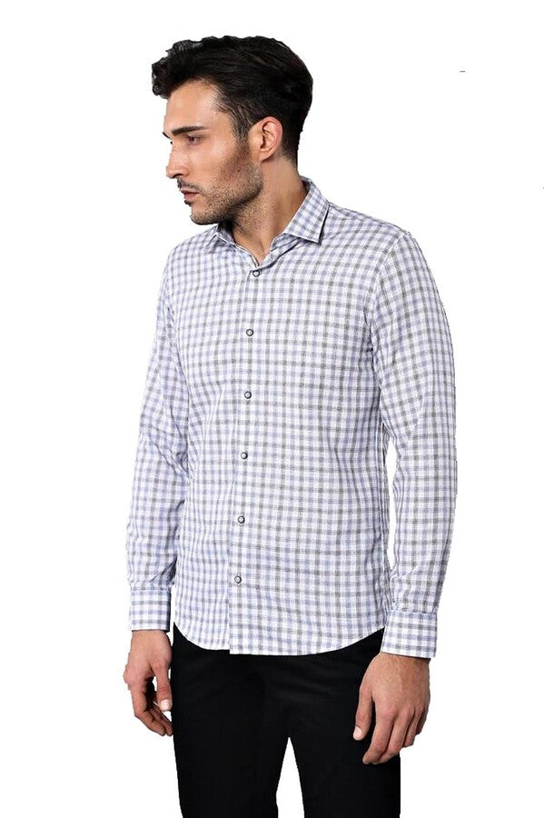 Blue Slim Fit Check Shirt - Wessi