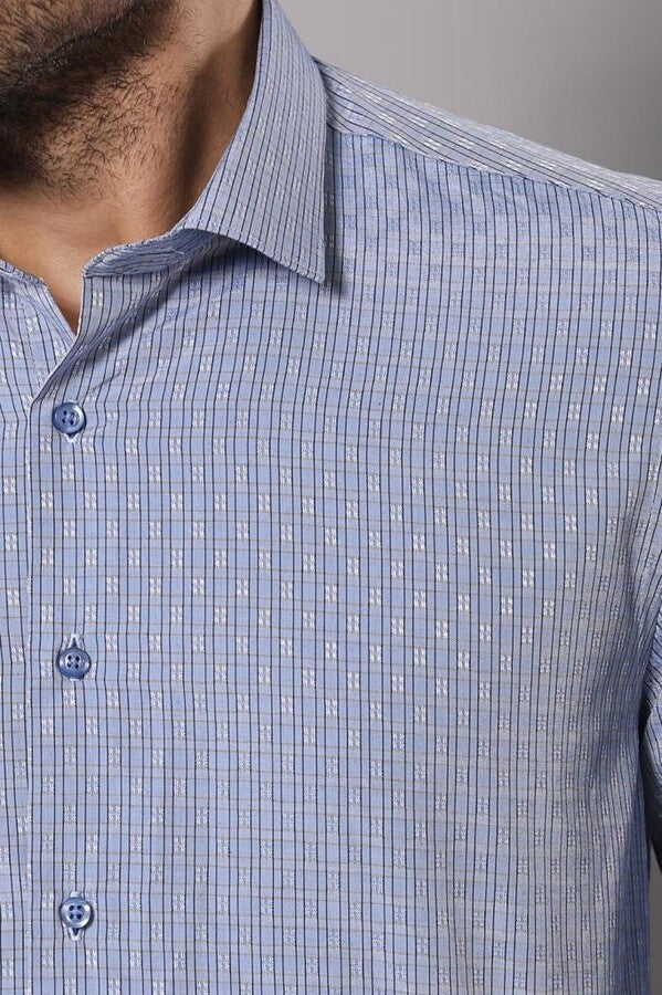 Patterned Slim Fit Blue Shirt - Wessi