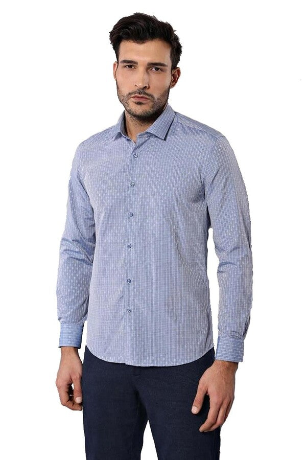 Camisa azul de corte entallado con estampado - Wessi