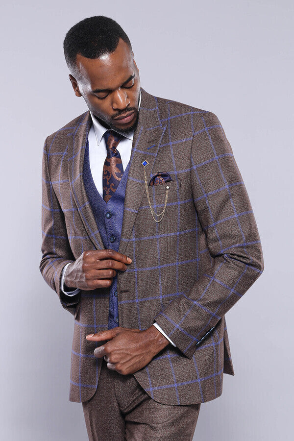 Brown Blue Checked Suit | Wessi - Wessi