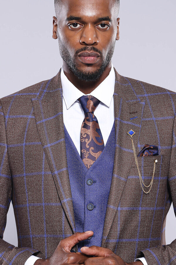 Brown Blue Checked Suit | Wessi - Wessi