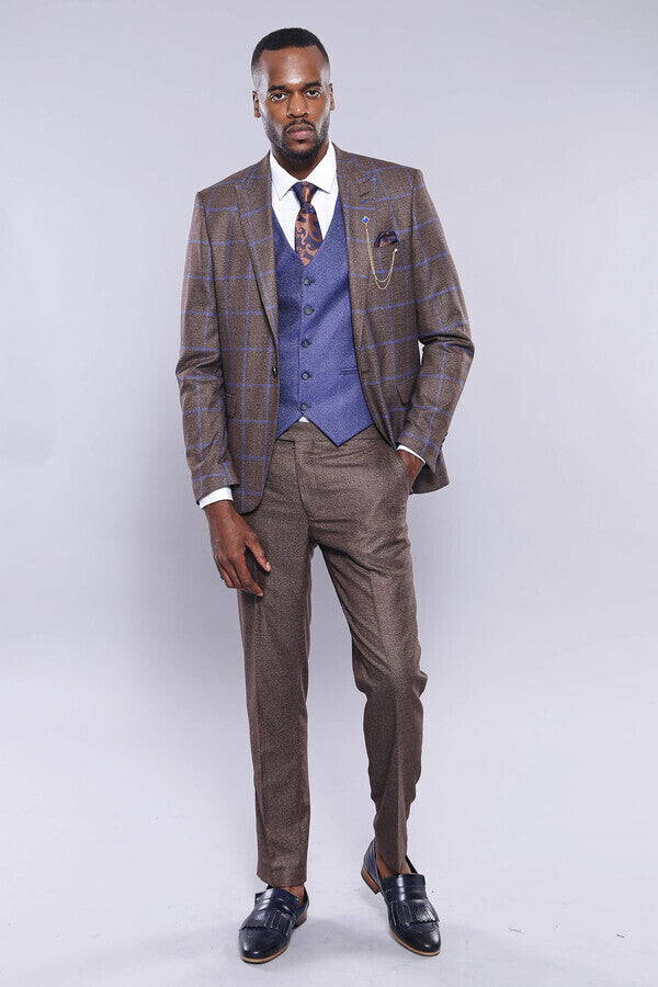 Brown Blue Checked Suit | Wessi - Wessi