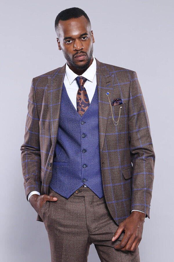 Brown Blue Checked Suit | Wessi - Wessi