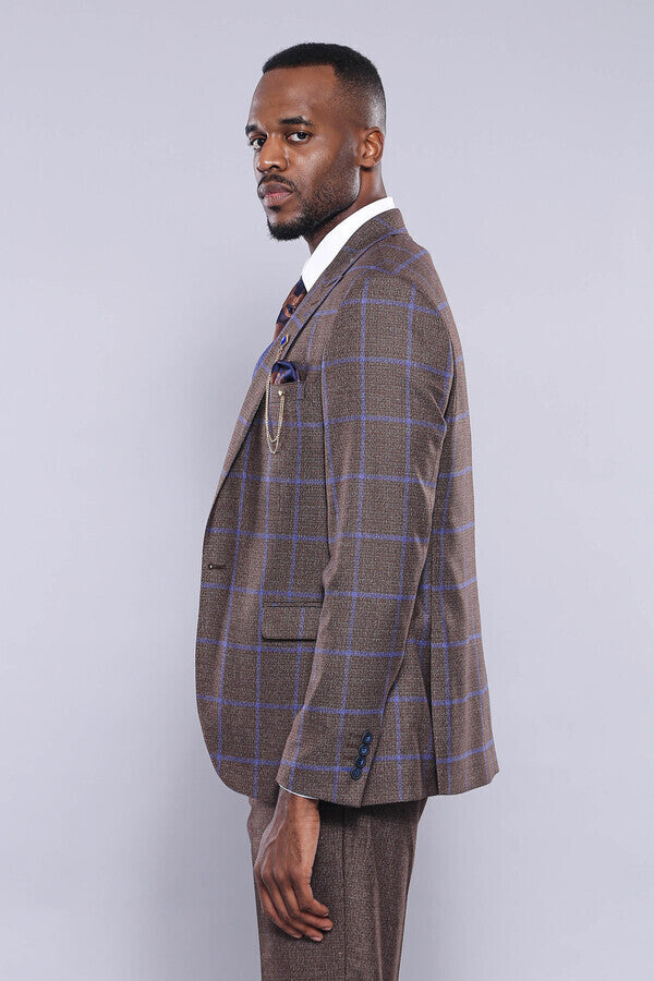 Brown Blue Checked Suit | Wessi - Wessi