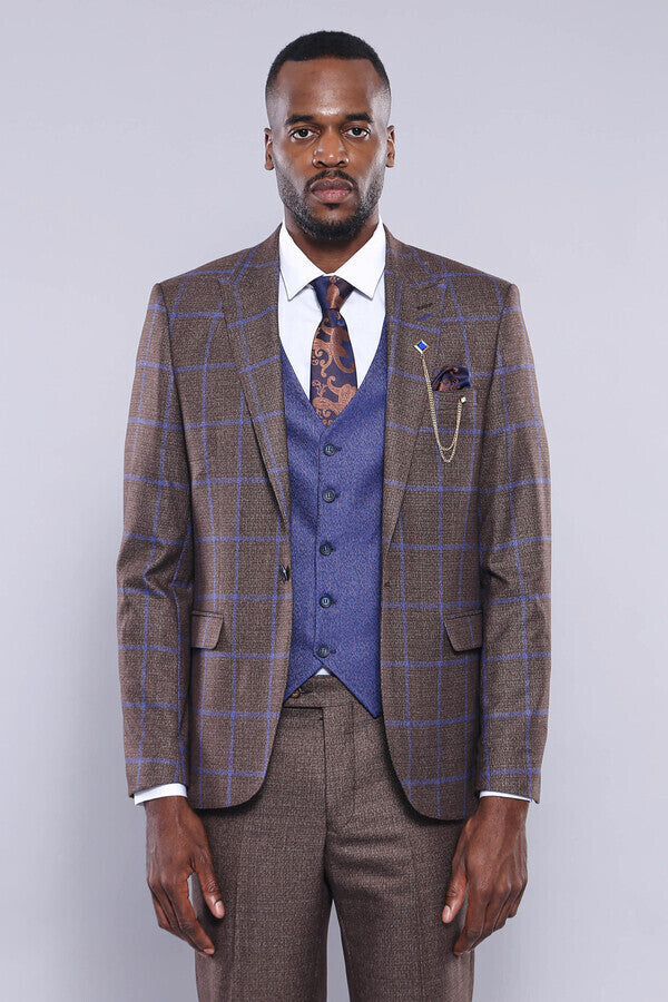 Brown Blue Checked Suit | Wessi - Wessi