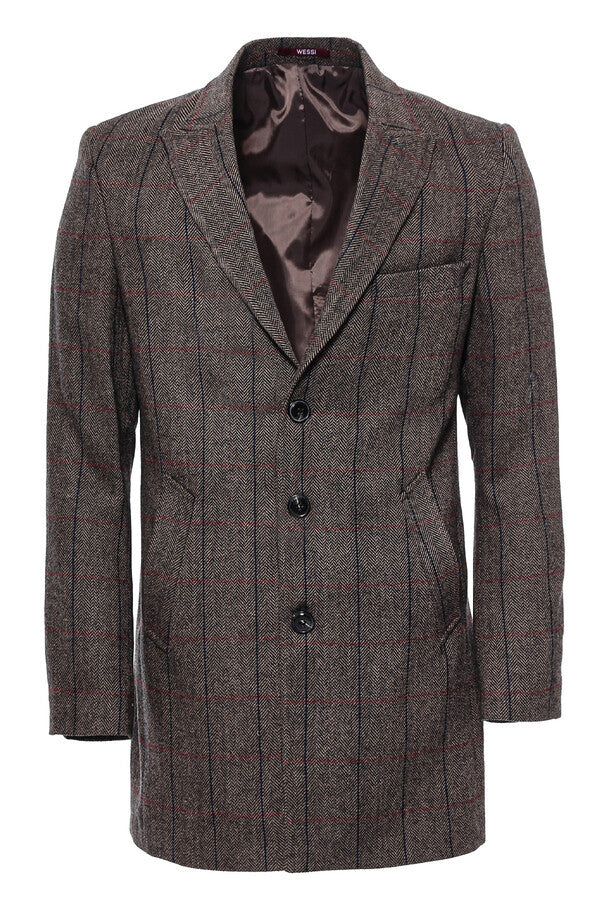 Brown Navy Burgundy Striped Slim-Fit Coat - Wessi