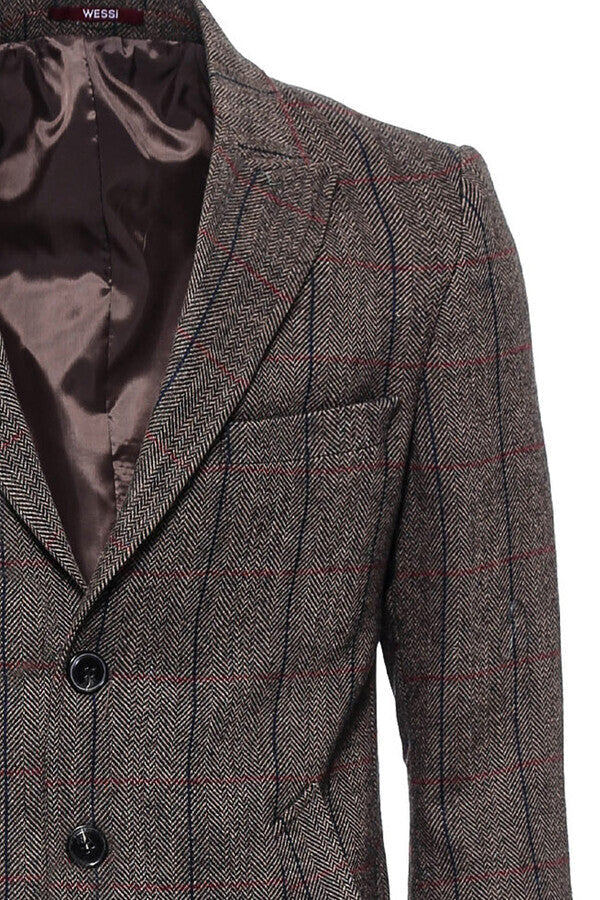 Brown Navy Burgundy Striped Slim-Fit Coat - Wessi