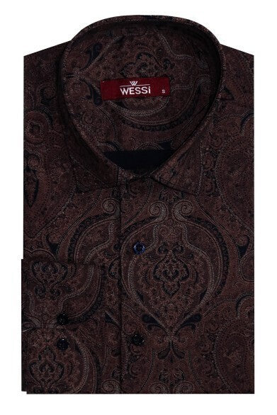 Brown Patterned Slim Fit Men's Shirt - Wessi